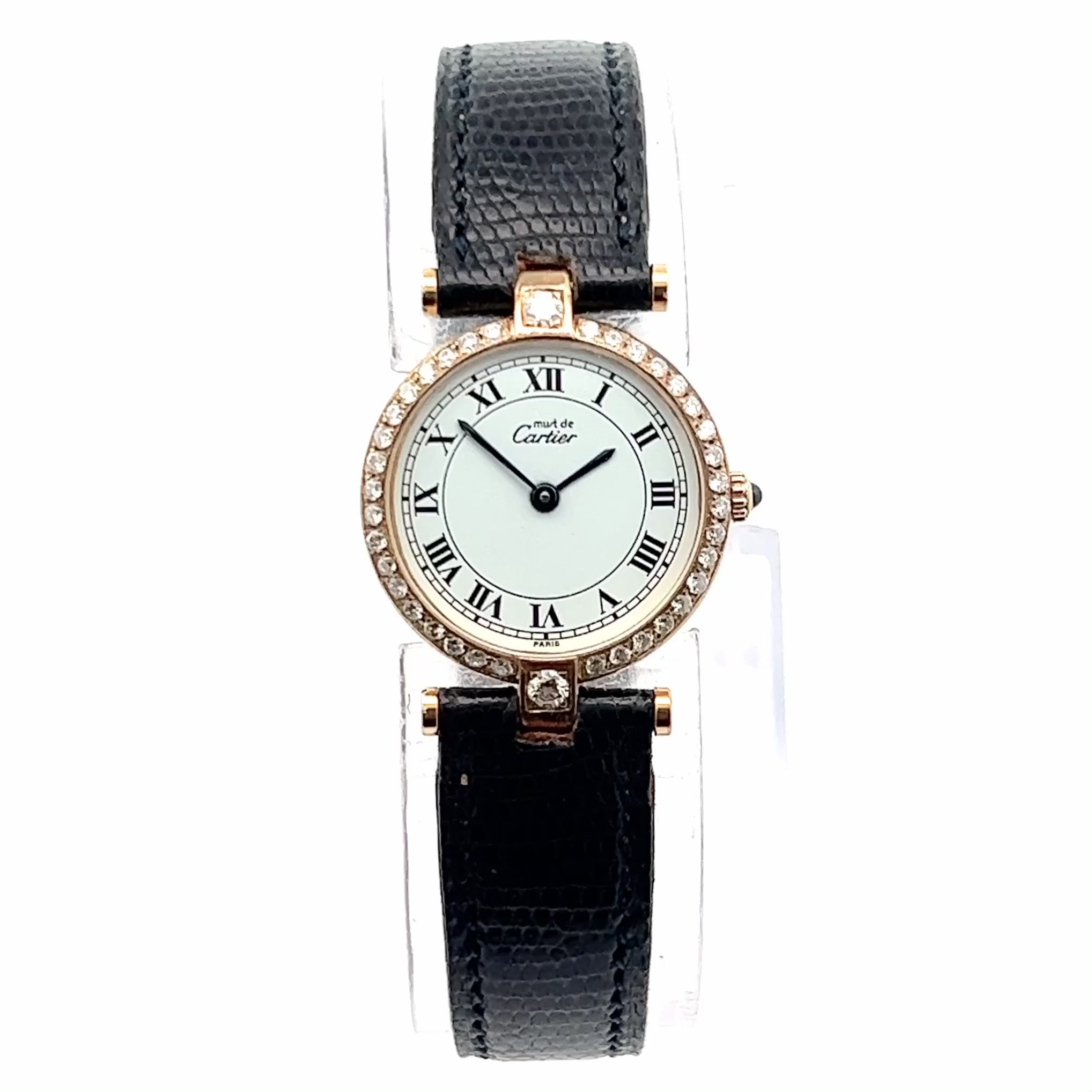 MUST DE CARTIER VERMEIL 24mm Quartz GP Silver 0.58TCW Diamond 