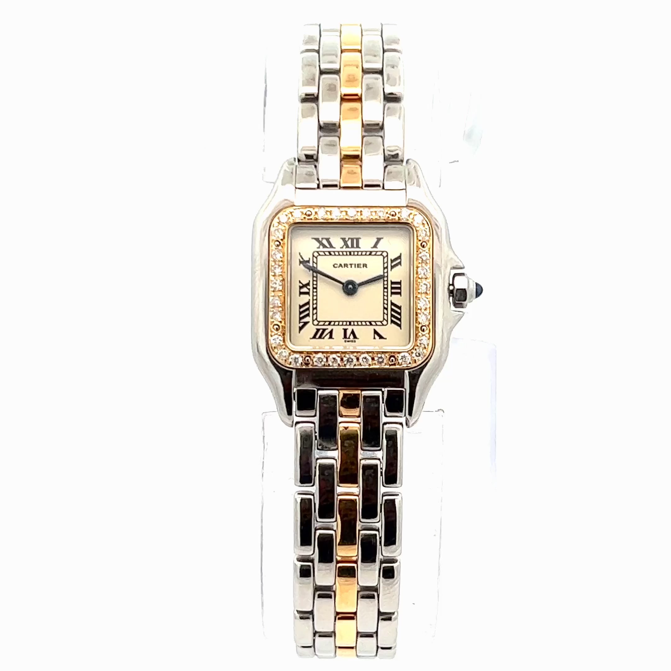 Cartier 22mm 18K Gold Steel 0.24tcw Diamond Ladies Watch NATILUXIA