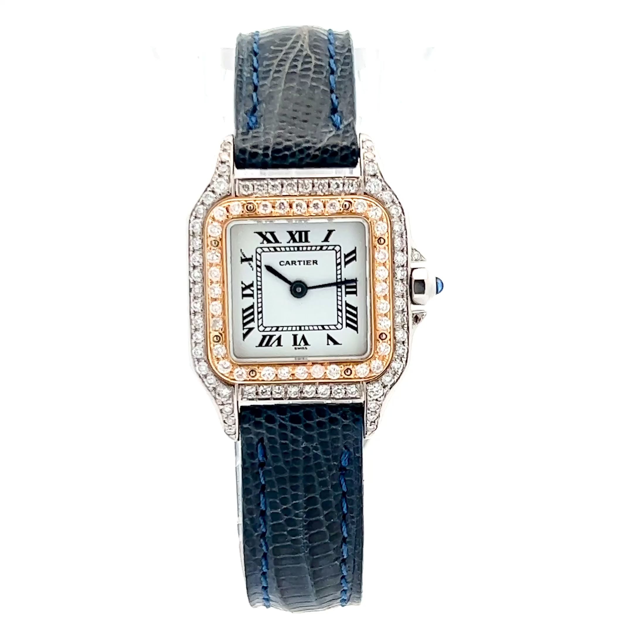 CARTIER PANTHERE 23mm Quartz 2 Tone 0.87TCW Blue Color Genuine
