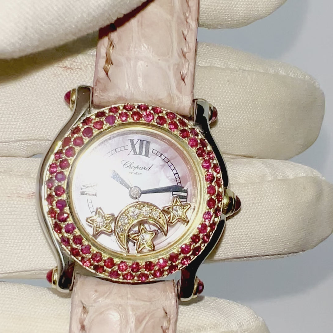 CHOPARD HAPPY SPORT 26mm 2 Tone DIAMONDS Red RUBIES Watch