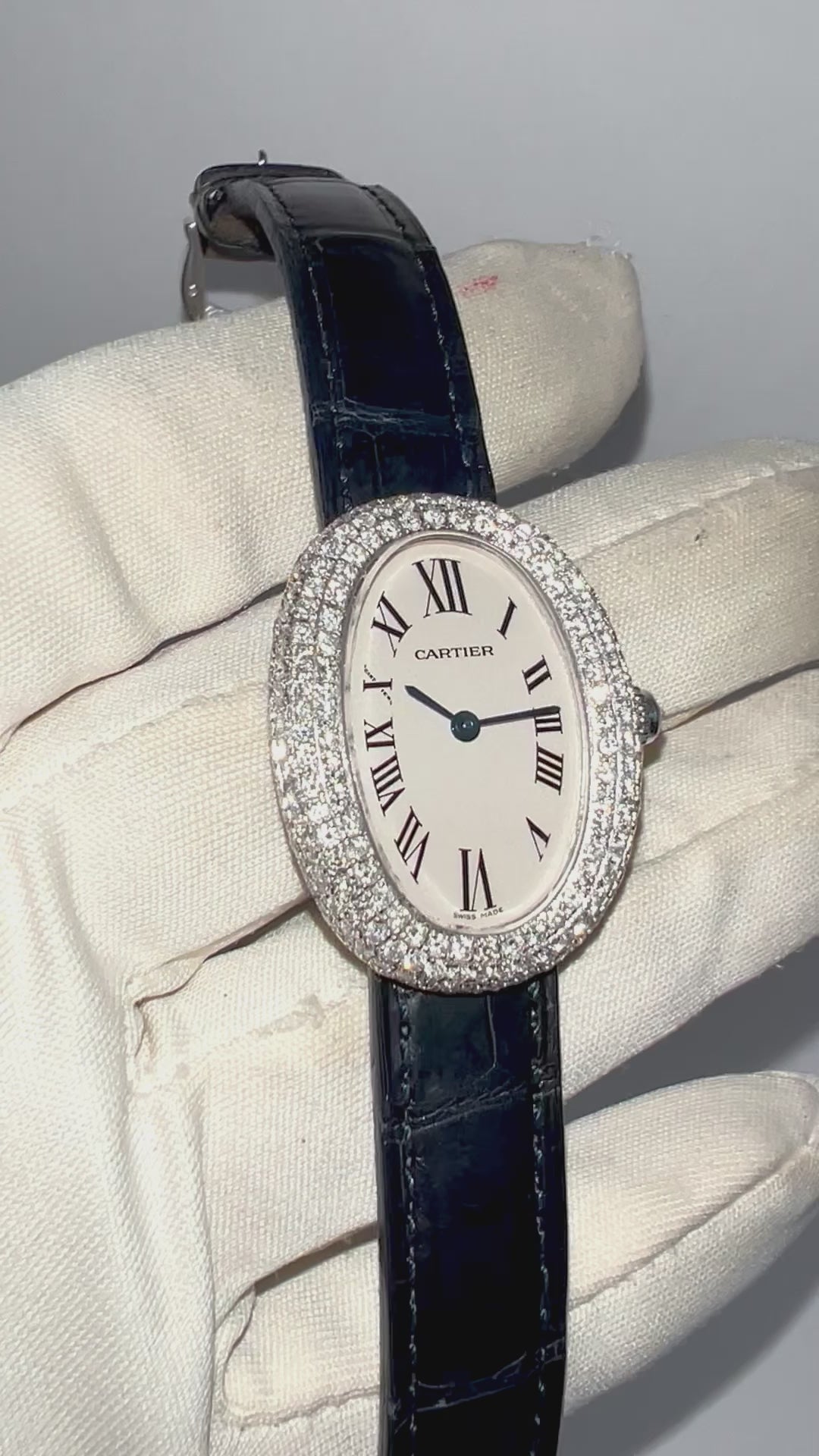 CARTIER BAIGNOIRE 18K White Gold 23mm 2.02TCW Diamond Watch