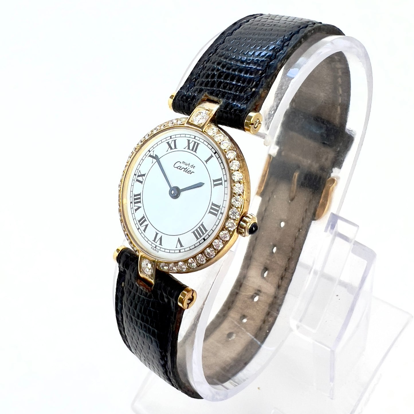 MUST DE CARTIER VERMEIL 24mm Quartz GP Silver 0.58TCW Diamond Watch