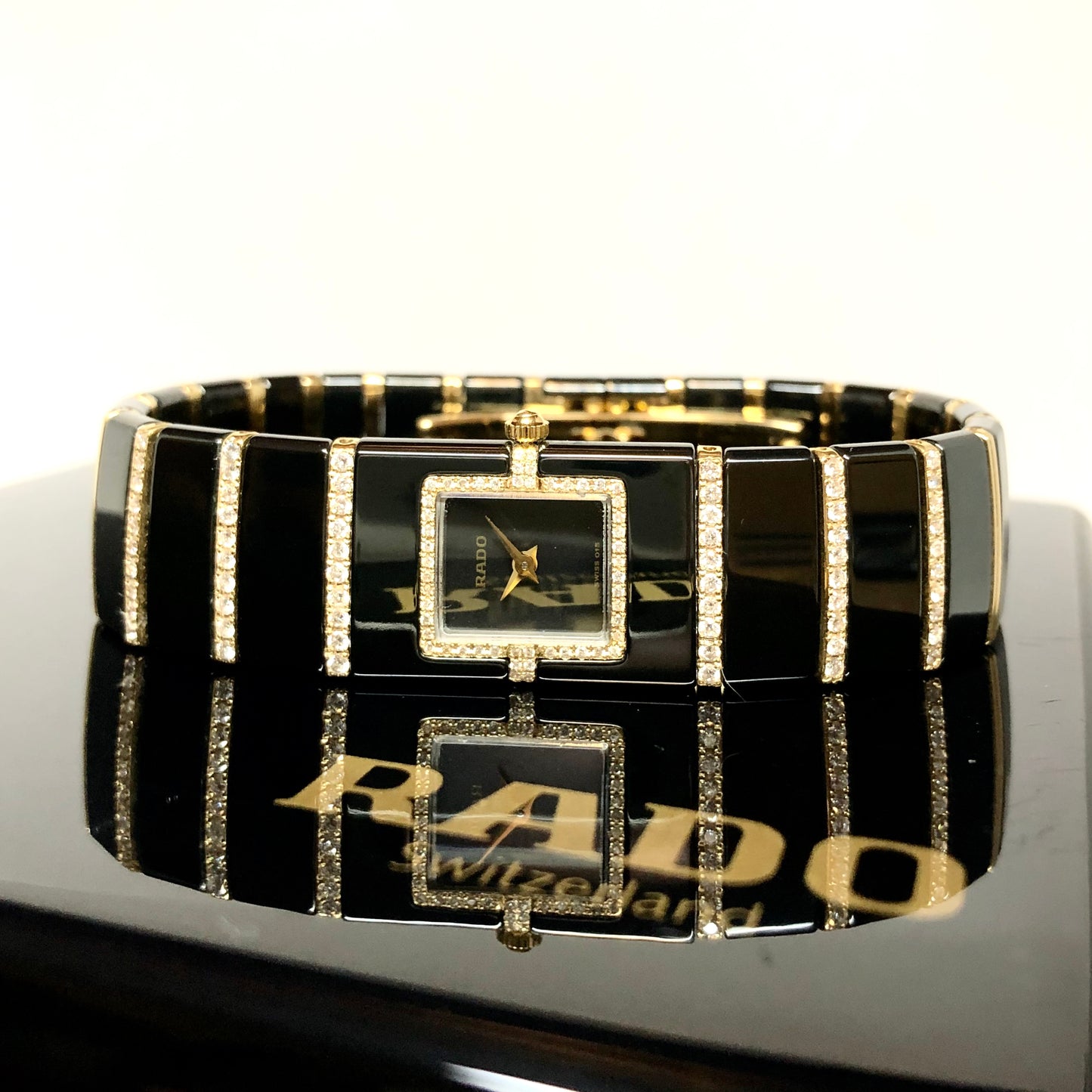 RADO DiaStar Quartz 16mm 18K Yellow Gold, Steel & High-Tech Black Ceramics ~0.75TCW Diamond Watch