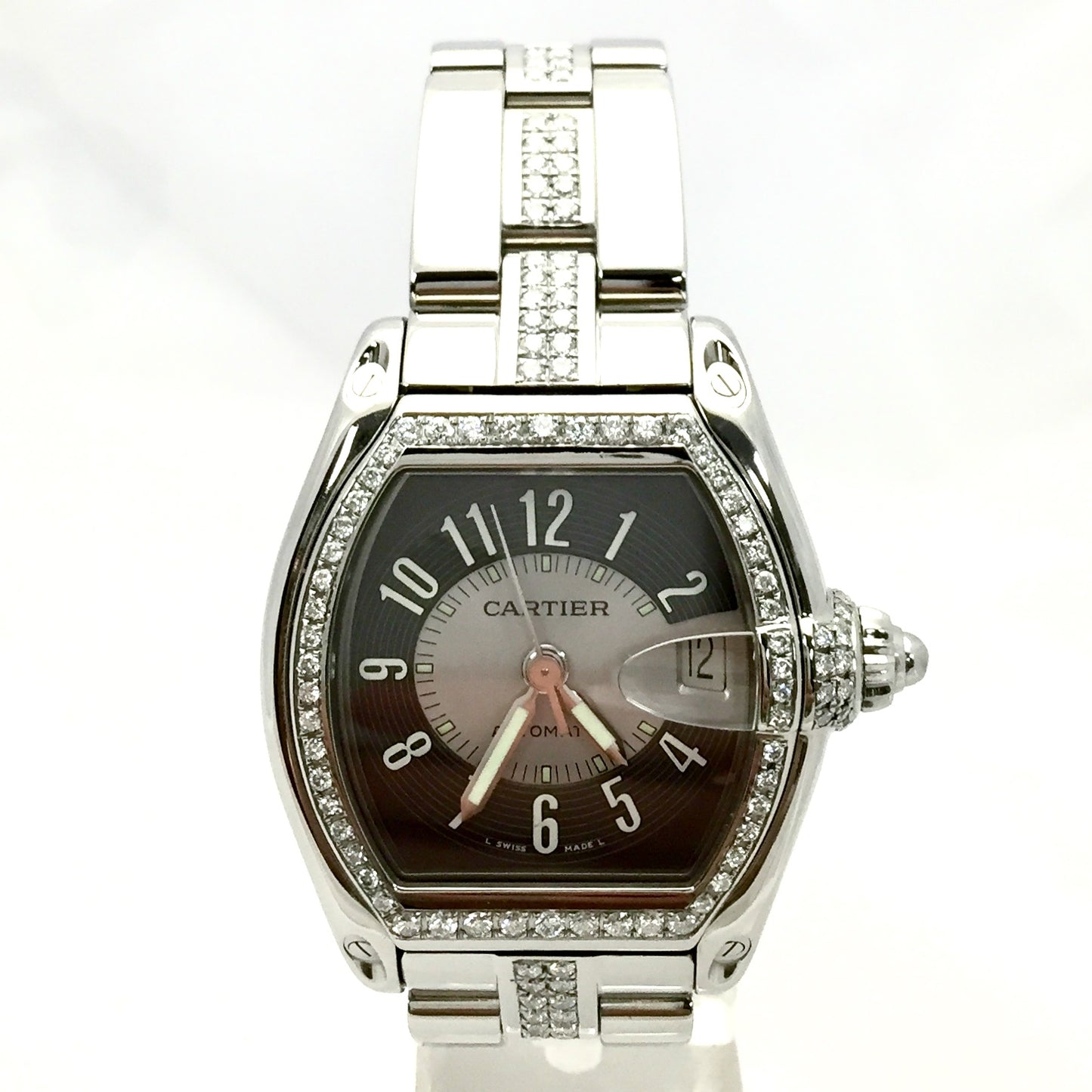 CARTIER ROADSTER 2510 Automatic Steel Men’s/Unisex Watch DIAMOND Bezel & Bracelet