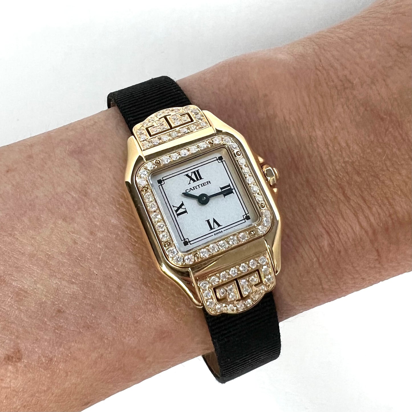 CARTIER PANTHERE Art Deco 23mm Quartz 18K Yellow Gold ~1.15TCW Diamond Watch