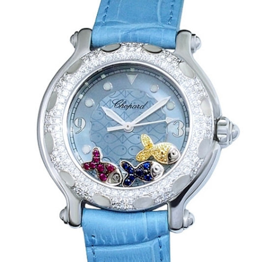 CHOPARD HAPPY SPORT Quartz 31mm Steel Floating Fishes & Diamond Bezel Watch