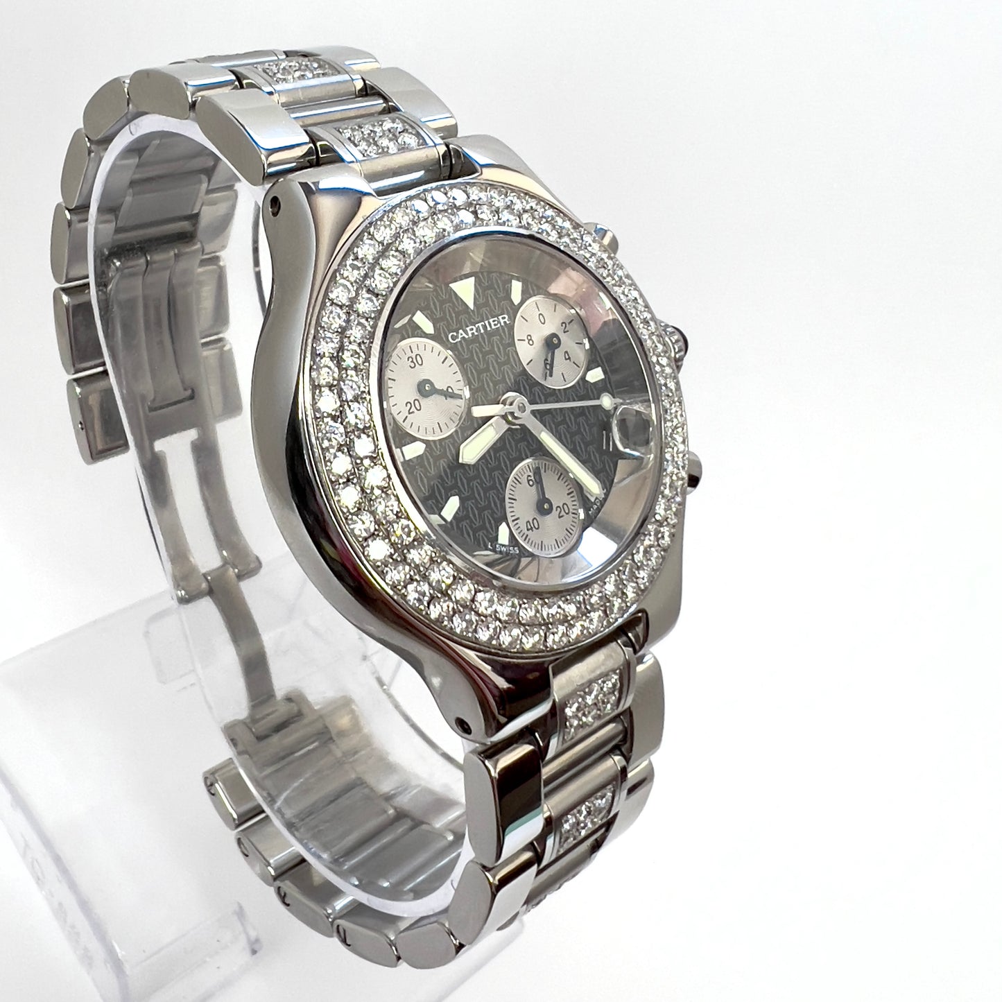 CARTIER Chronoscaph 21 Quartz Steel 38mm 3.10TCW Diamond Watch