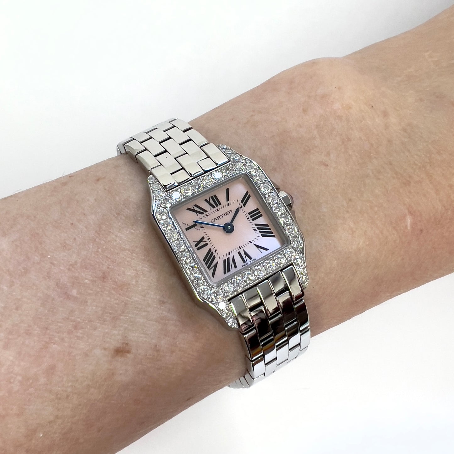 CARTIER SANTOS DEMOISELLE Steel 20mm Watch ~0.7TCW DIAMONDS