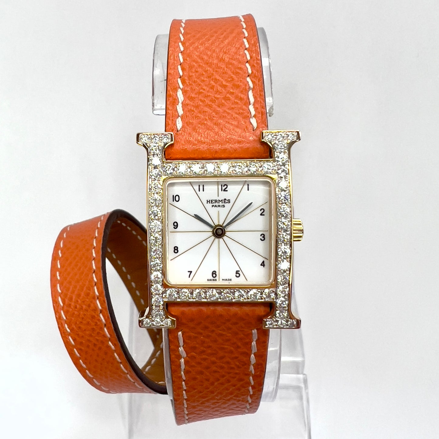 HERMES HEURE H 25mm Two Tone 0.91TCW DIAMONDS Hermes Double Tour Band  Watch
