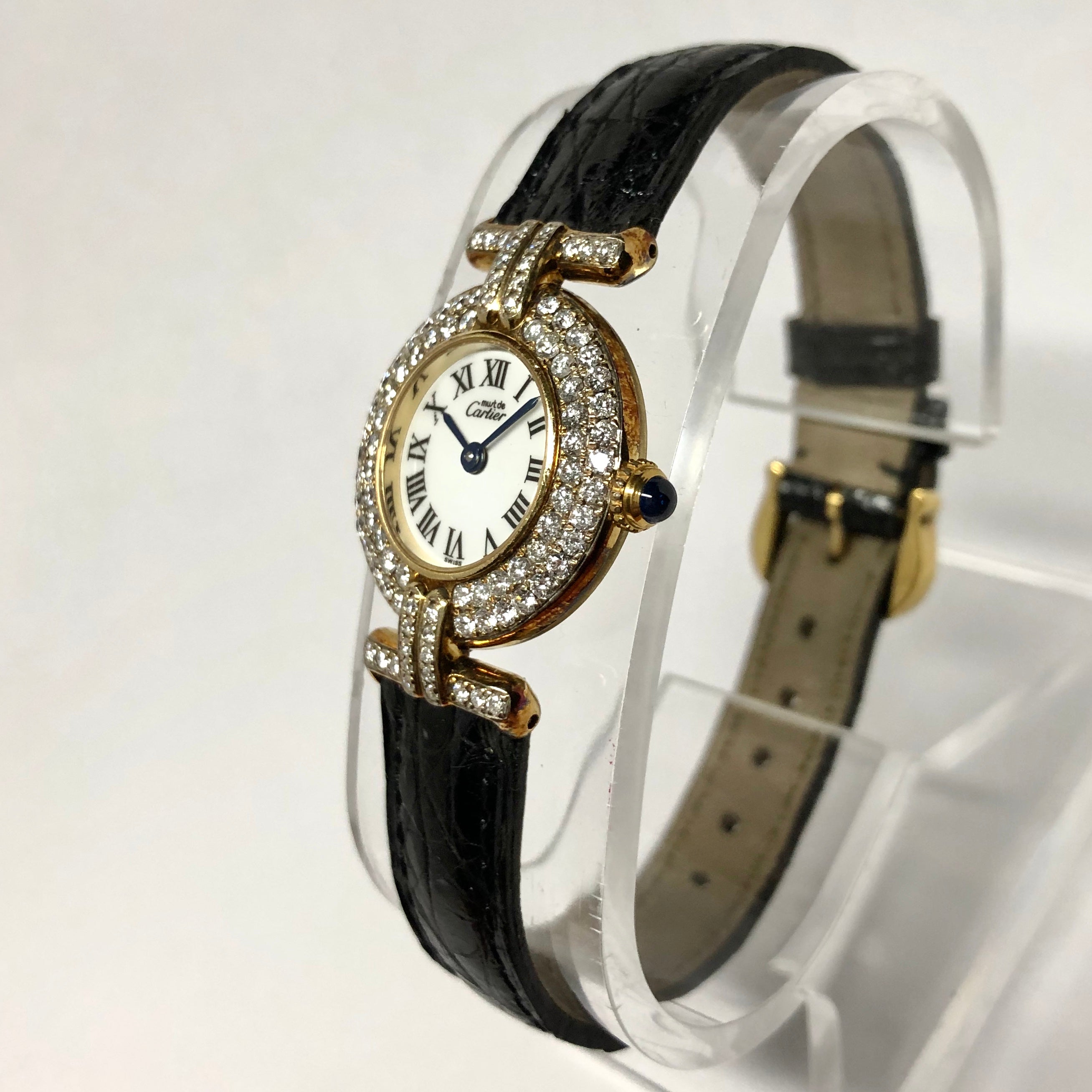 CARTIER VERMEIL COLIS E Quartz 24mm GP Silver 1.21TCW DIAMOND