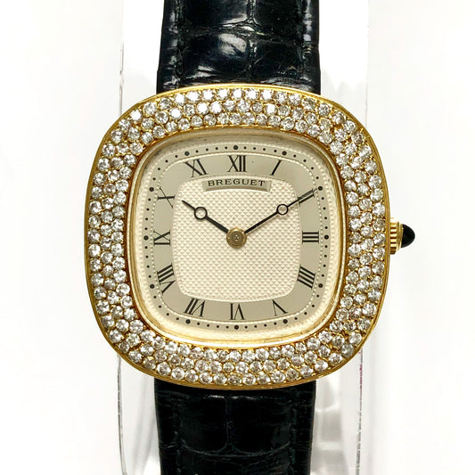 BREGUET Manual Winding 18K Gold Watch DIAMOND Bezel Breguet Band