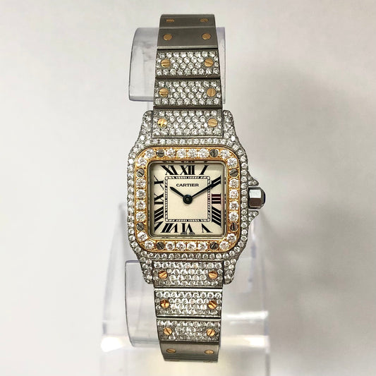 SANTOS De CARTIER GALBEE 24mm Quartz 2 Tone 4.08TCW Diamond Watch NEW Model