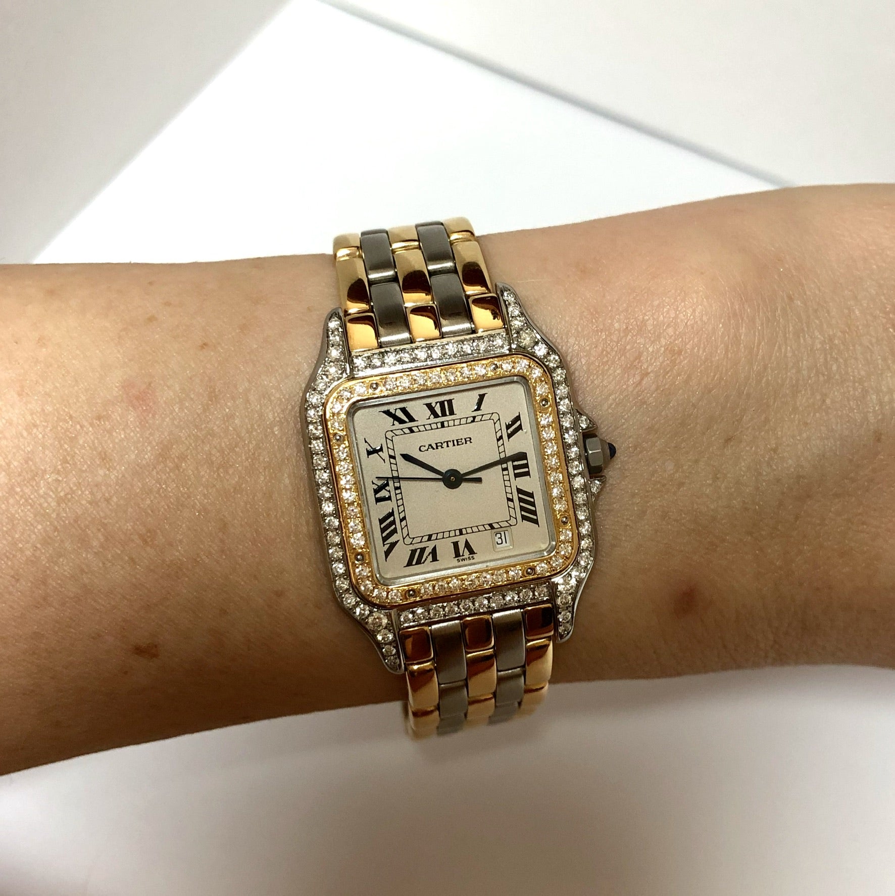 CARTIER PANTHERE 27mm 3 Row Gold 1.25TCW DIAMOND Watch NATILUXIA