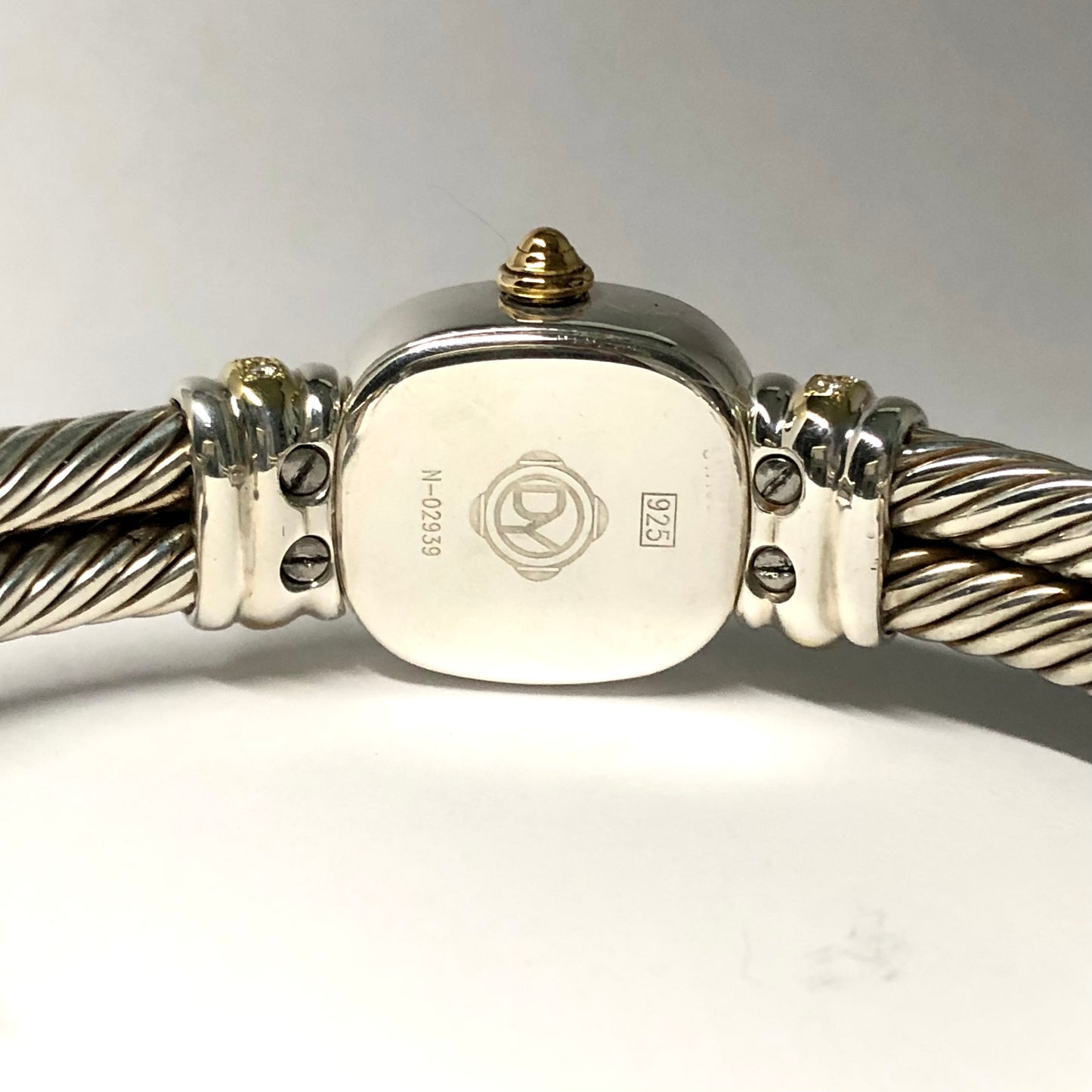 DAVID YURMAN CHELSEA 925 Silver & Gold Plated Cable Bracelet Watch 0.66TCW DIAMONDS Mother Of Pearl Dial