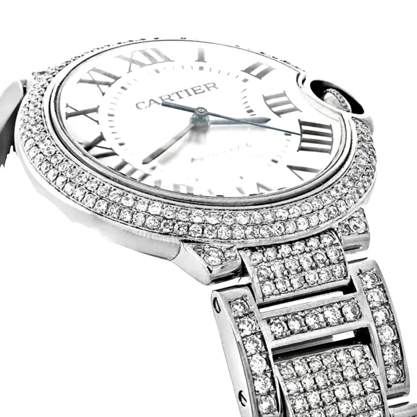 CARTIER BALLON BLEU 28mm Quartz Steel ~7TCW DIAMOND Watch