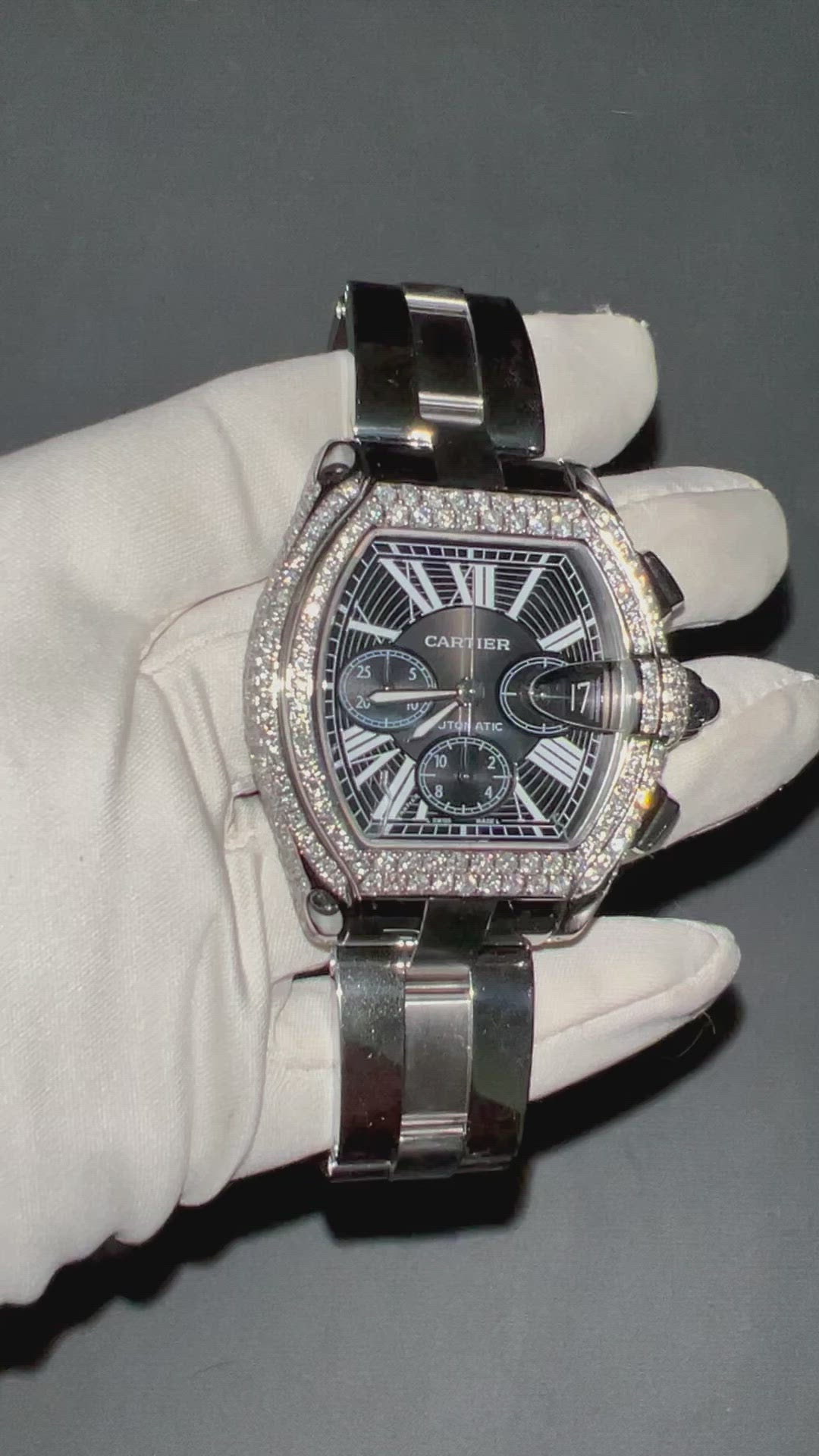 CARTIER ROADSTER 2618 Automatic 42mm Steel ~5.5TCW Diamond Watch