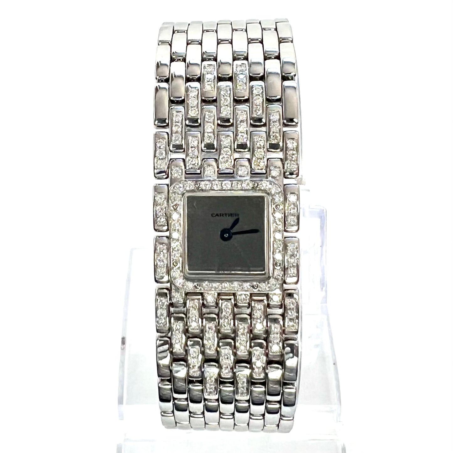 CARTIER Panthere RUBAN Quartz 21mm Steel 1.32TCW DIAMOND Watch