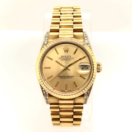 ROLEX DATEJUST PRESIDENTIAL 31mm 18K Yellow Gold Watch FACTORY DIAMONDS