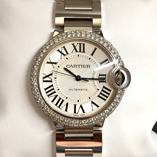 CARTIER BALLON BLEU 3284 Automatic Steel 36mm 1.87TCW DIAMOND Watch