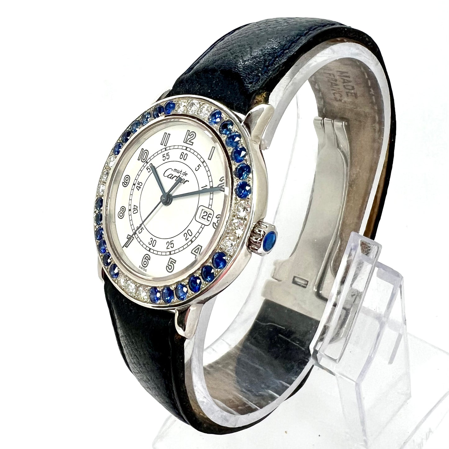 CARTIER RONDE 32mm Quartz Silver 0.52TCW DIAMONDS & 1.52TCW Blue SAPPHIRES Watch