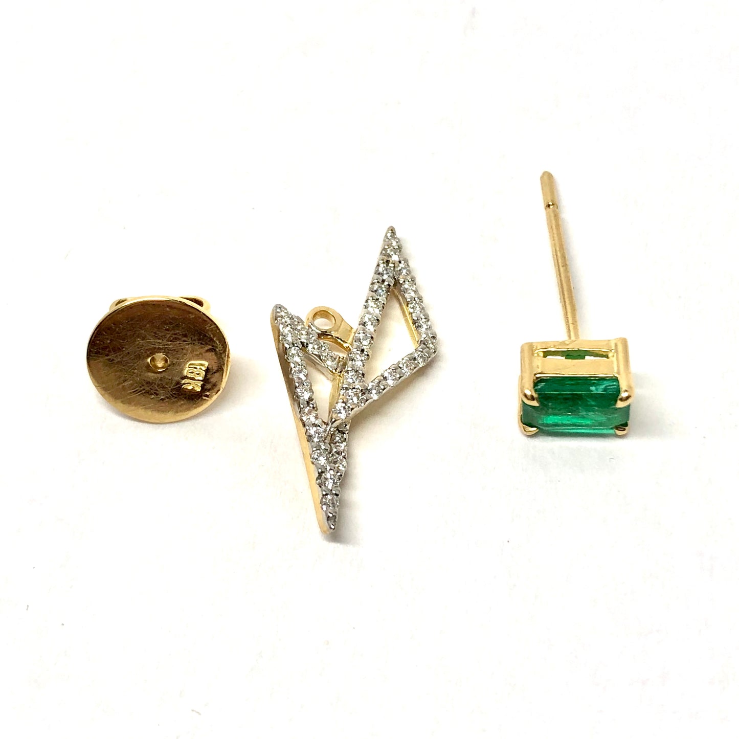 KAVANT & SHARART 18K Yellow Gold Designer Earrings w/ Genuine Emeralds and Diamonds 4.92g