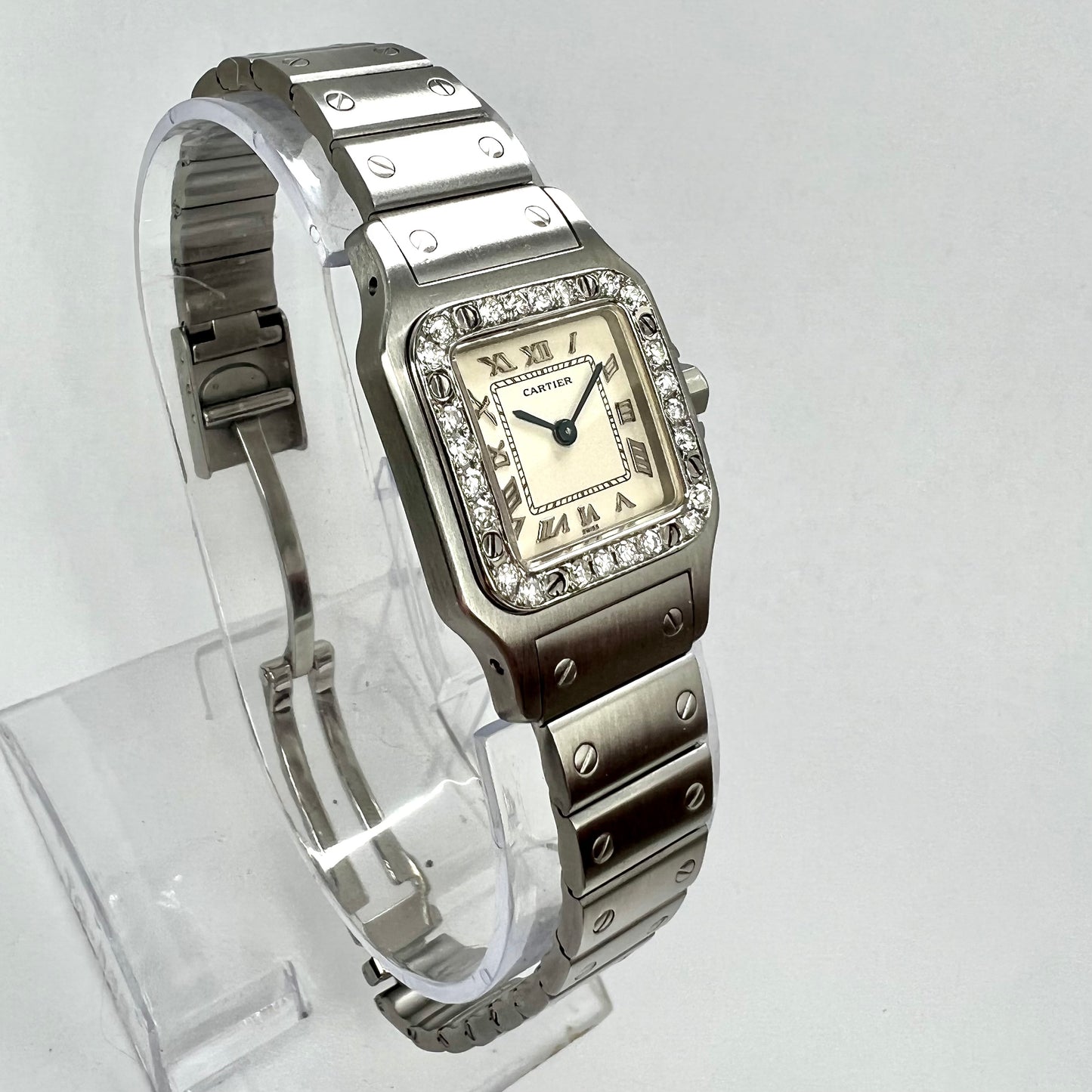 CARTIER Santos Galbee 24mm Quartz Steel Watch 0.69TCW DIAMOND Bezel