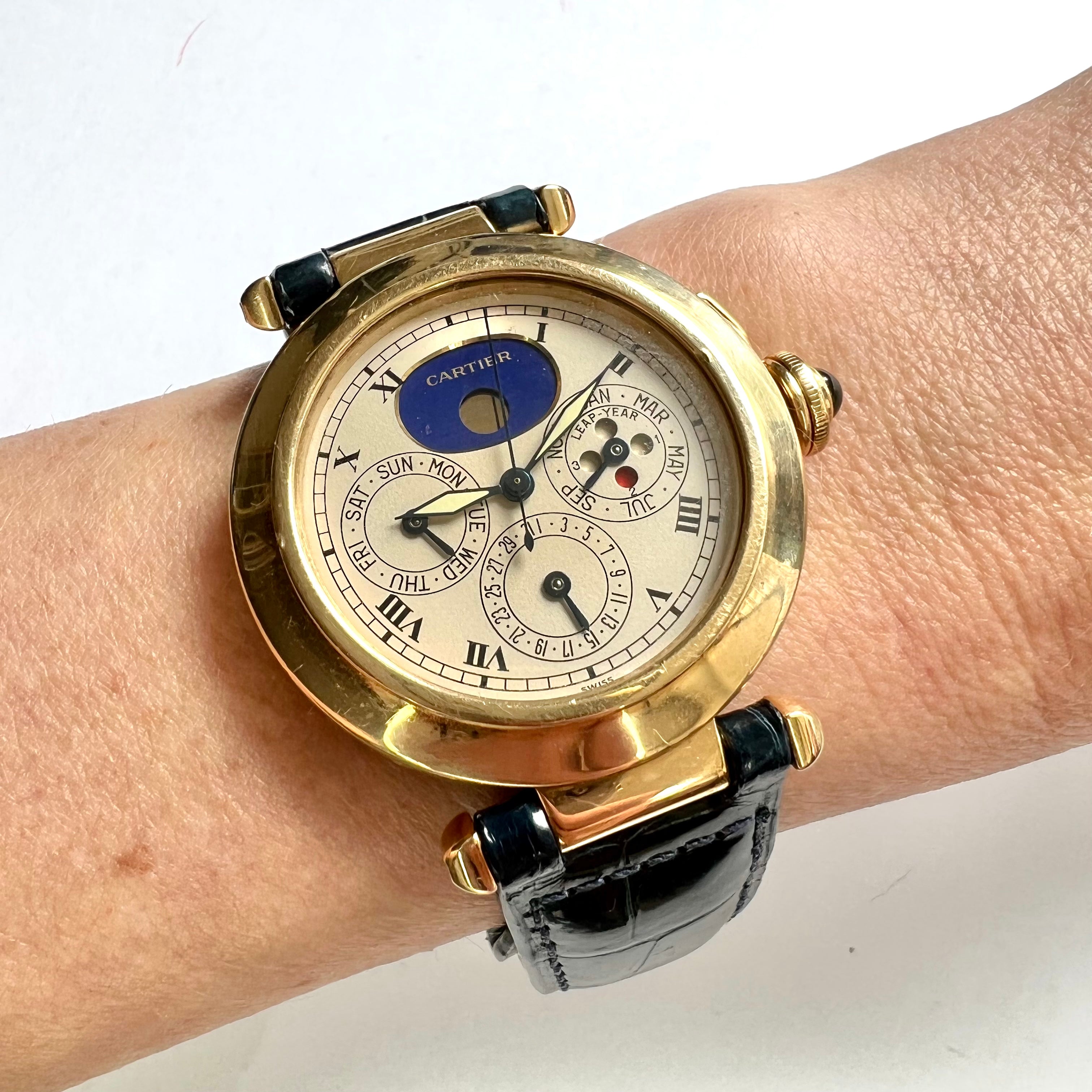 CARTIER PASHA 38mm Quartz Perpetual Calender Moonphase Gold Watch