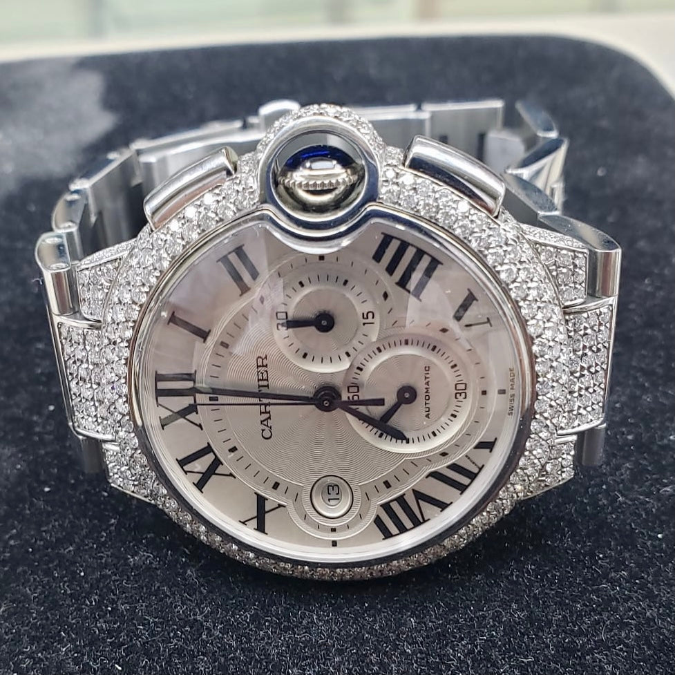 CARTIER BALLON BLEU 44mm Automatic Chronograph Steel DIAMOND Watch