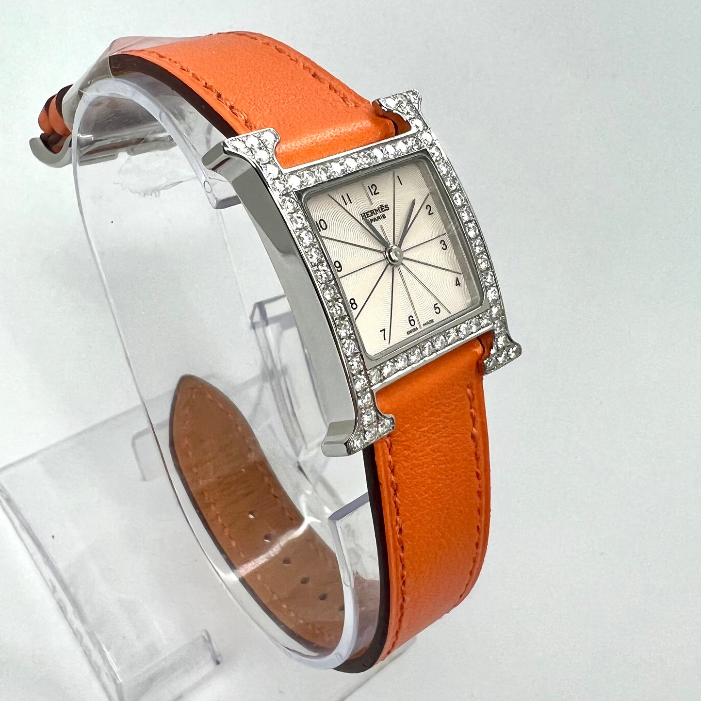 HERMES HEURE H 25mm Steel Watch 0.91TCW DIAMOND Bezel