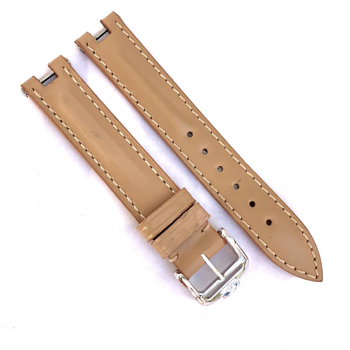 BAUME & MERCIER 14mm Beige Patent Leather Band Strap Original Silver Buckle SWISS MADE