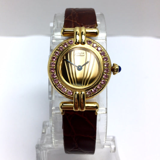 CARTIER VERMEIL COLISÉE Quartz 24mm GP Silver Pink Sapphires Watch