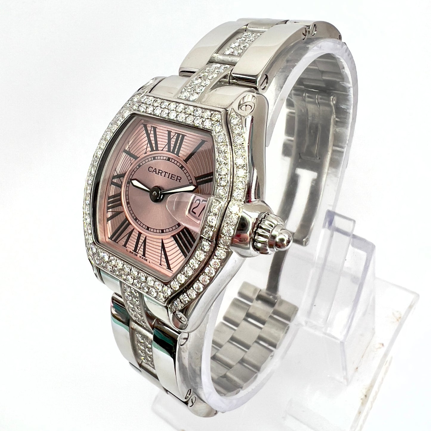 CARTIER ROADSTER Quartz 31mm Steel 2.2TCW Diamond Watch