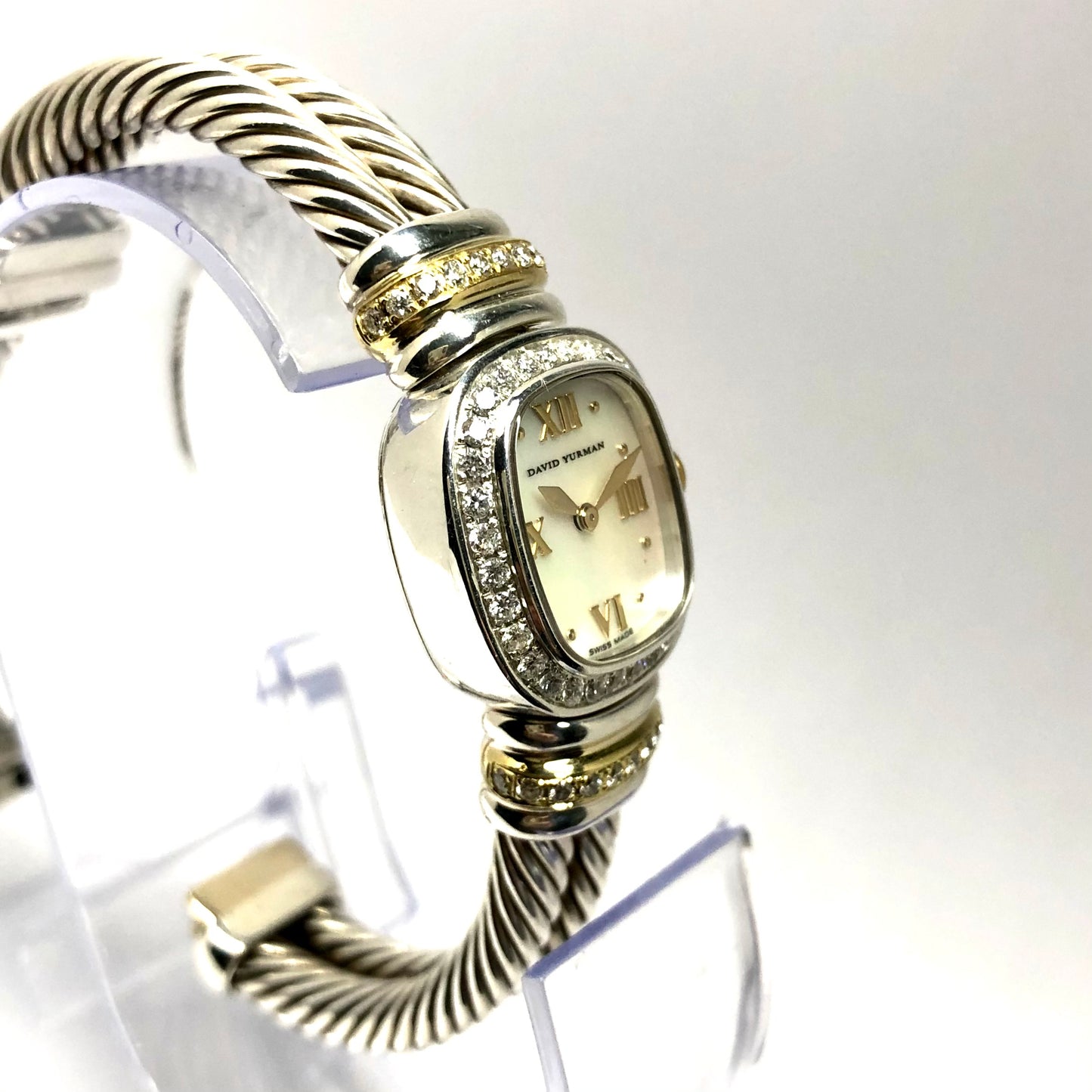 DAVID YURMAN CHELSEA 925 Silver & Gold Plated Cable Bracelet 0.66TCW DIAMOND Watch