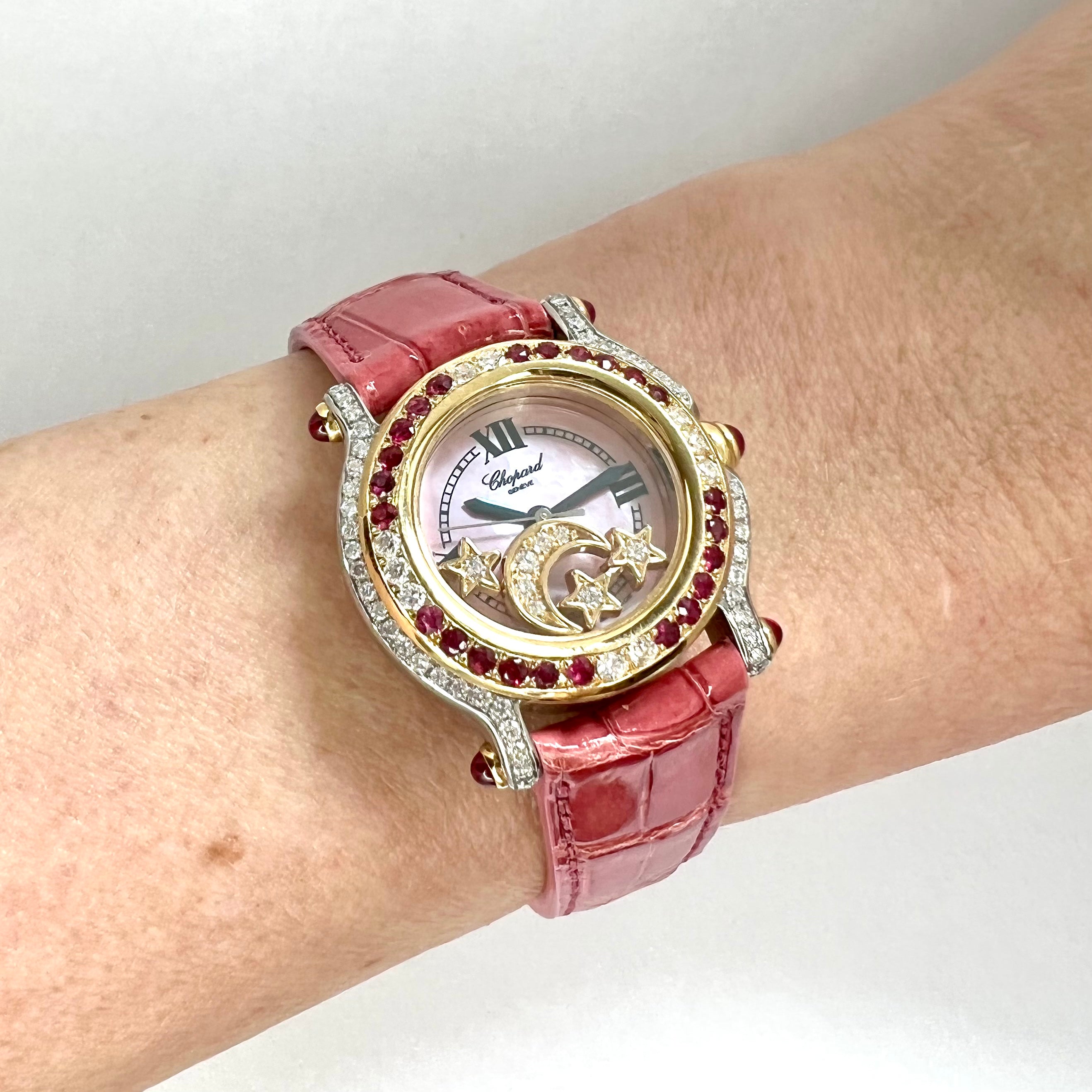 CHOPARD HAPPY SPORT 26mm 2 Tone Floating DIAMONDS Red RUBIES Watch