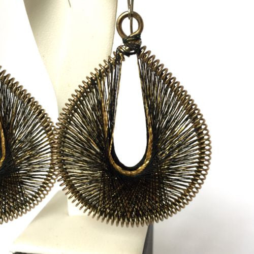 Gold Tone EARINGS With Black And Gold Fabric Appliqué 7g