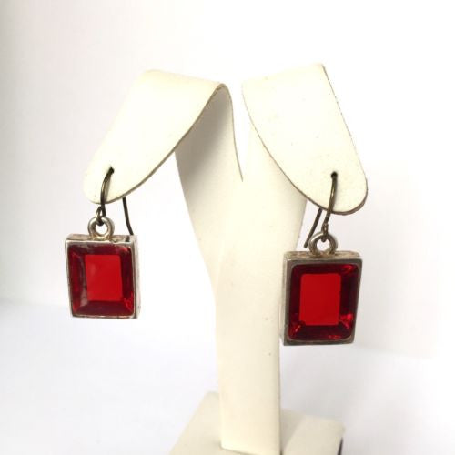 Sterling Silver RED STONE EARRINGS 11g