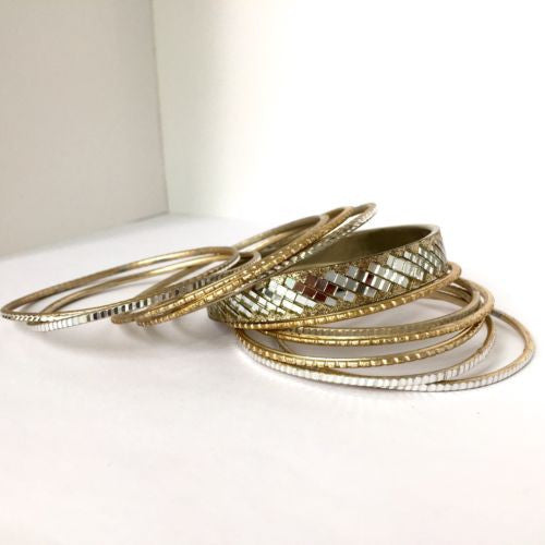 Gold Tone  Mirrored Set Of 12 BRACELETS 60.5 mm In Diameter, 35g