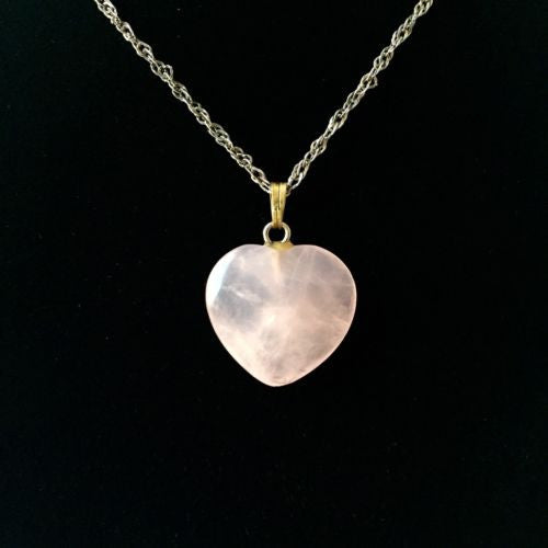 Sterling Silver ROSE QUARTZ LOVE PENDANT Stamped .925, 27 Inches Long, 6g