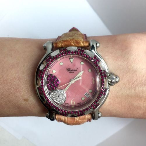 CHOPARD HAPPY SPORT Quartz 32mm Steel Floating Hearts & Rubies Watch