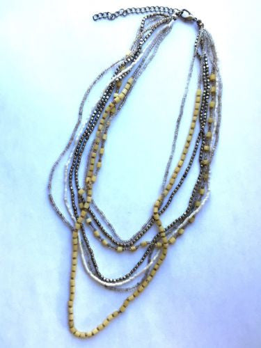 Multistrand Beaded NECKLACE 21.5 Inches Long, Bone Beads