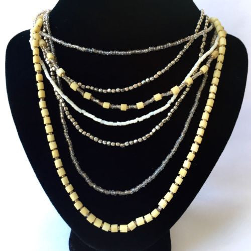 Multistrand Beaded NECKLACE 21.5 Inches Long, Bone Beads