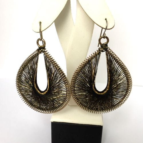 Gold Tone EARINGS With Black And Gold Fabric Appliqué 7g