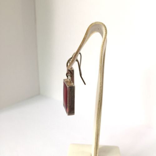Sterling Silver RED STONE EARRINGS 11g