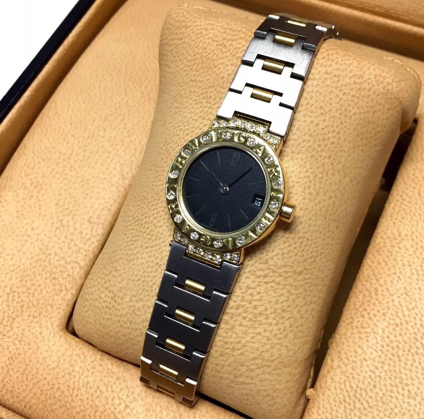 BVLGARI DIAGONO Quartz 23mm 2 Tone DIAMOND Watch