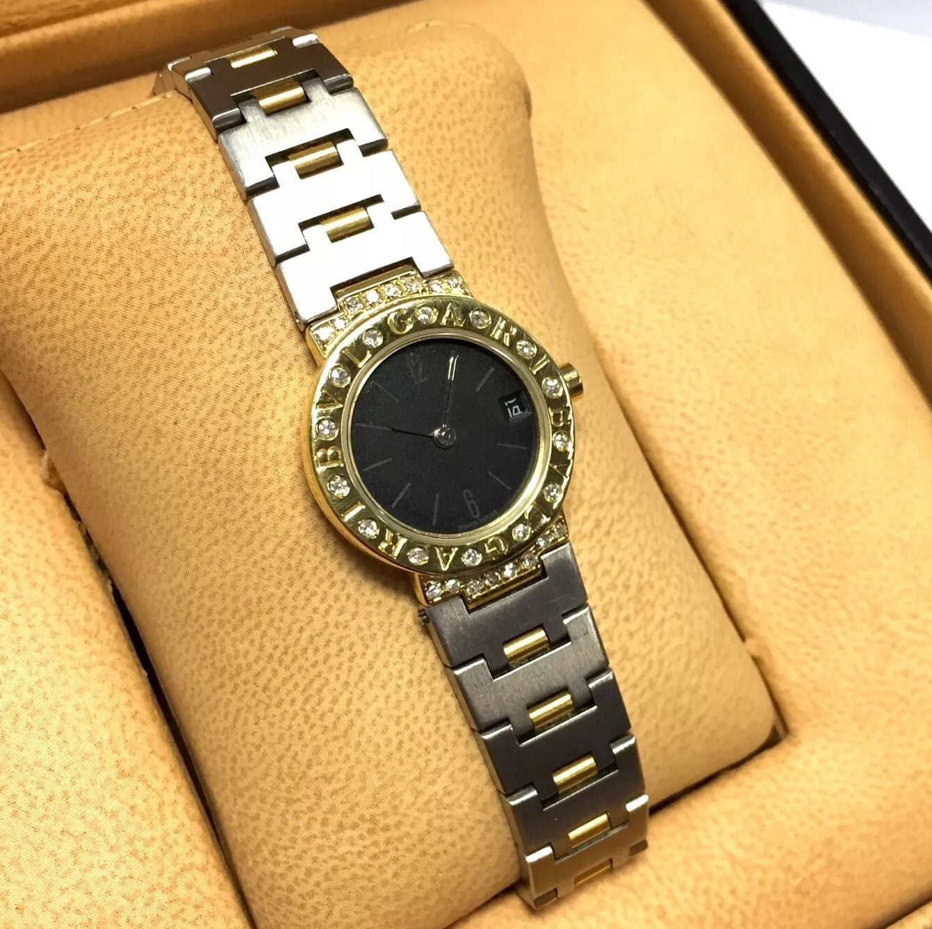 BVLGARI DIAGONO Quartz 23mm 2 Tone DIAMOND Watch NATILUXIA