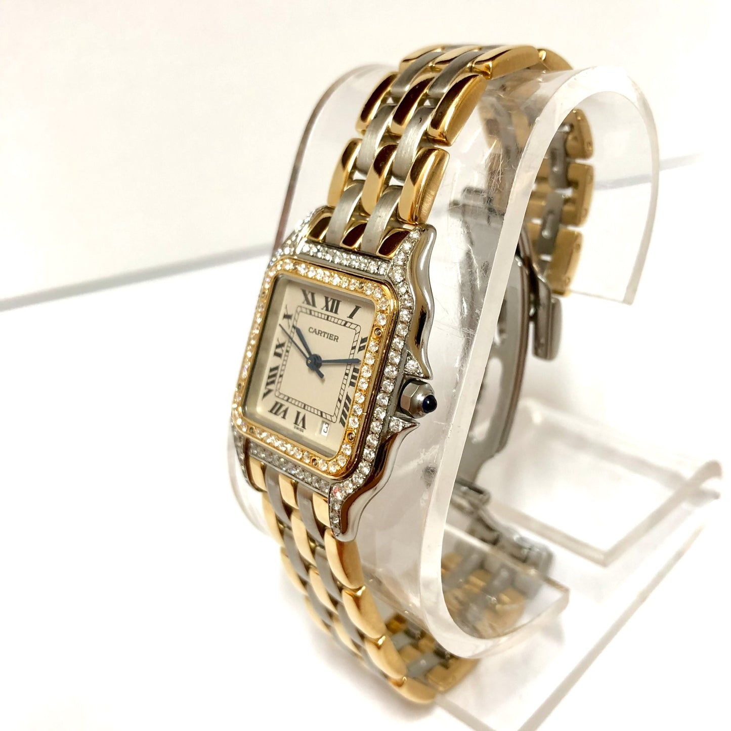 CARTIER PANTHERE 27mm 3 Row Gold ~1.25TCW DIAMOND Bezel & Case Watch