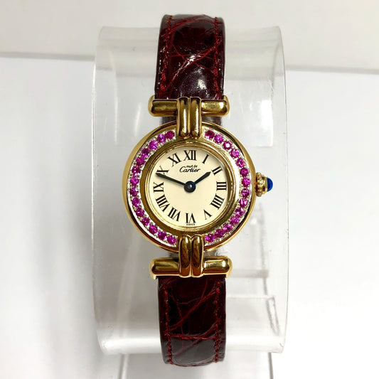 CARTIER VERMEIL COLISÈE Quartz 24mm Electroplated Silver 0.55TCW Pink SAPPHIRES Watch