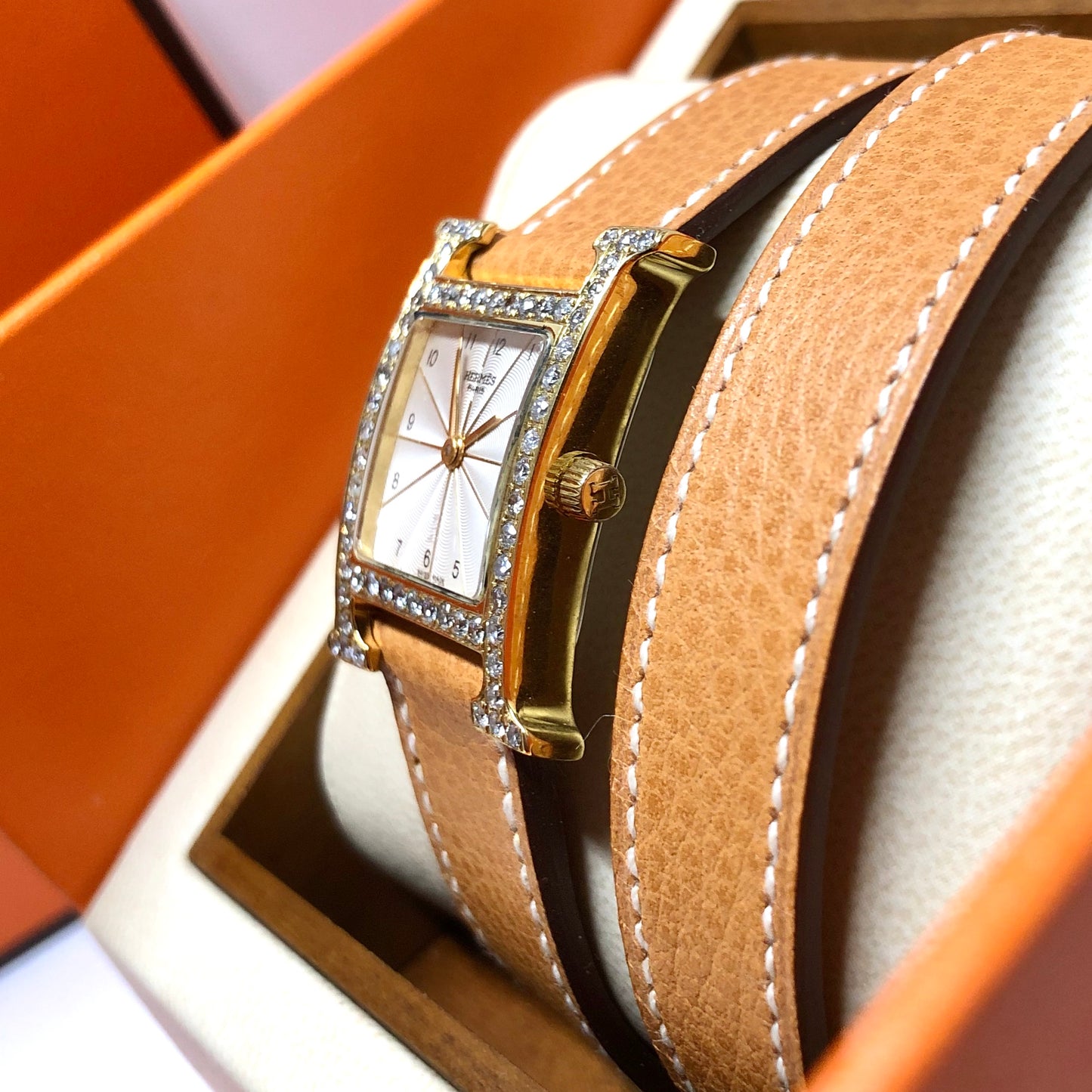 HERMÈS HEURE H Quartz 25mm Two Tone 0.91TCW DIAMOND Watch Double Tour Band 