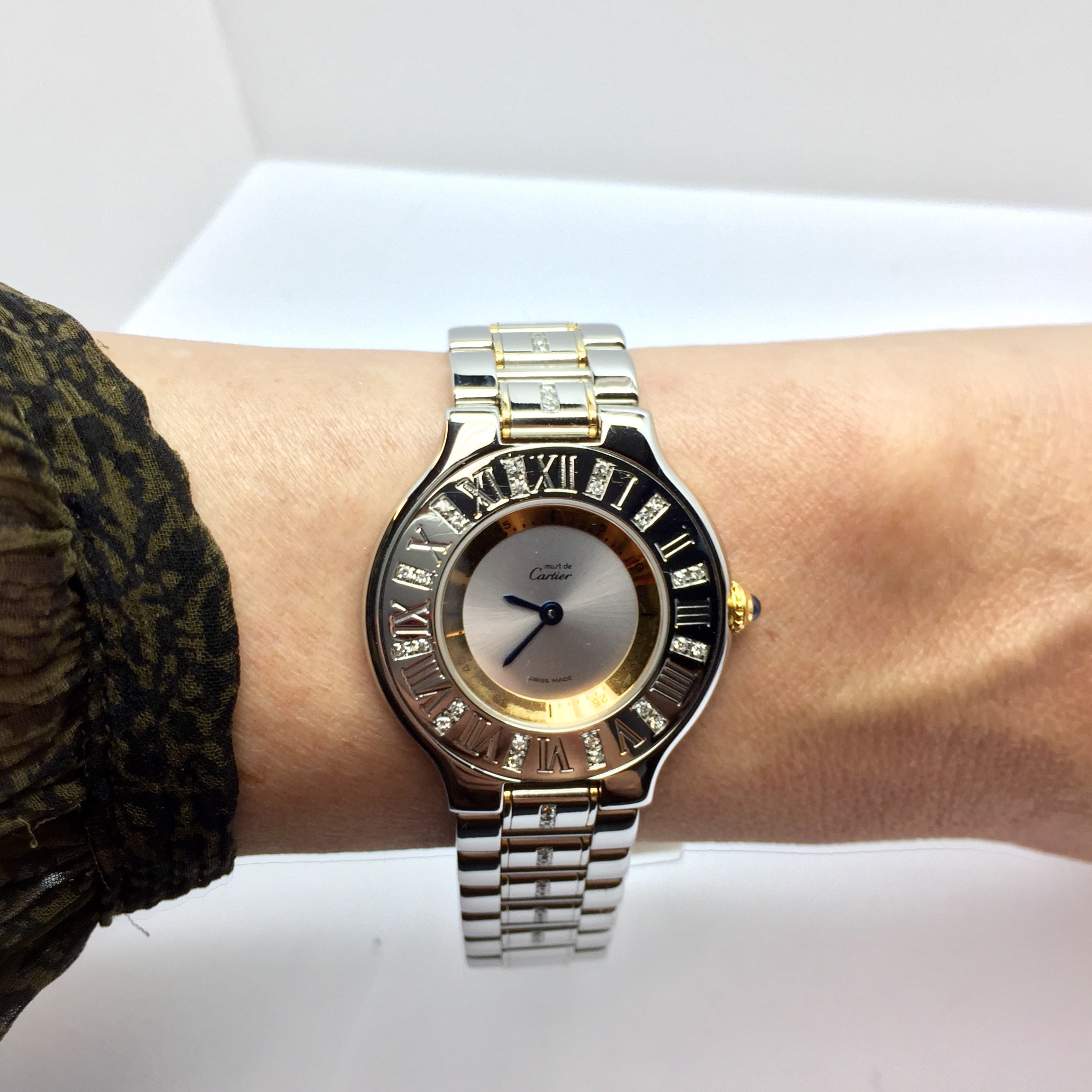 MUST DE CARTIER 21 Quartz 2 Tone 31mm Diamond Watch NATILUXIA