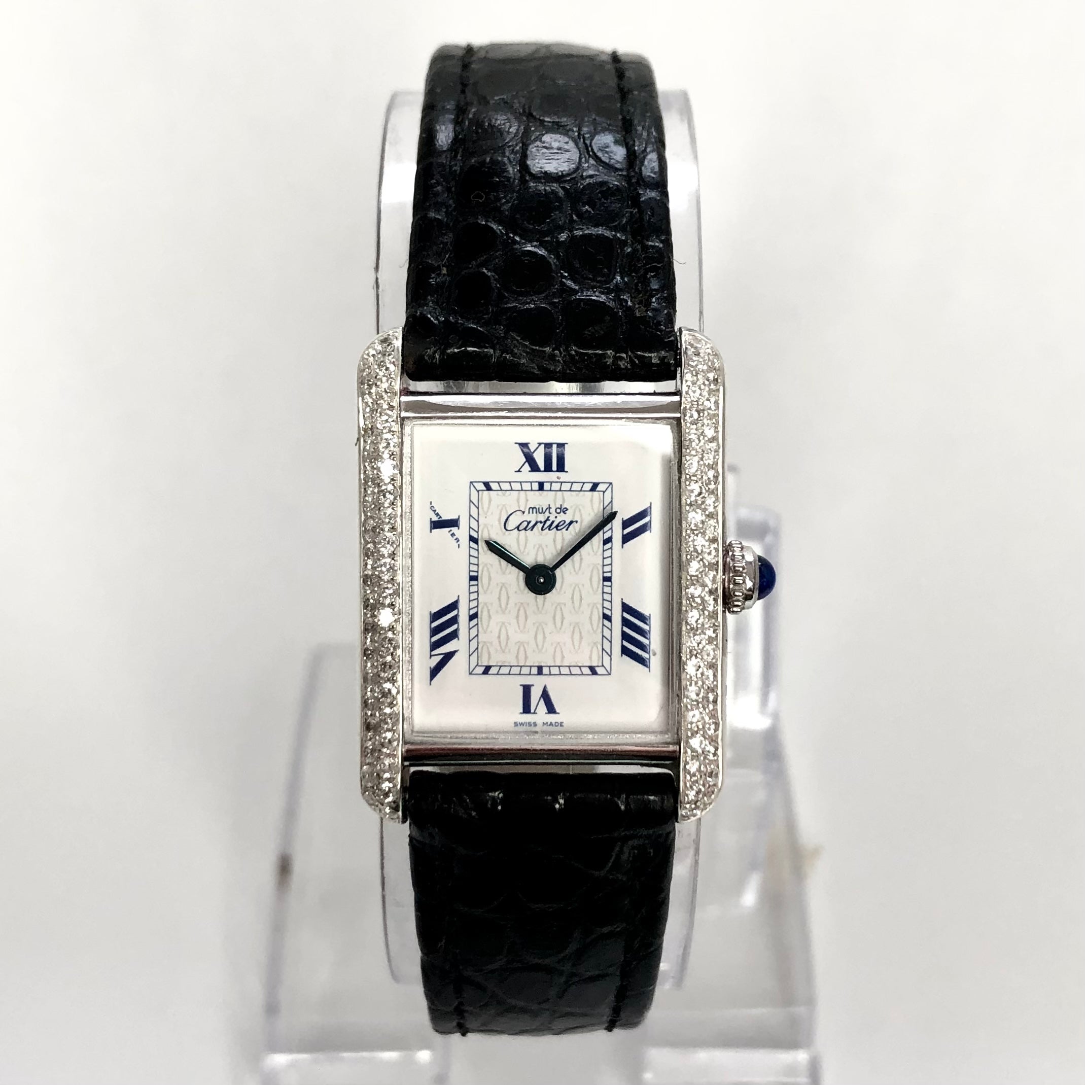 CARTIER TANK Quartz 22mm Silver .55TCW Diamond Watch NATILUXIA